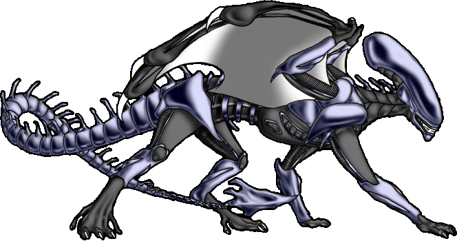 [ Black-steel Lacass; image © Terry, AKA Dracothrope of SCD, Aliens © H.R. Giger ]